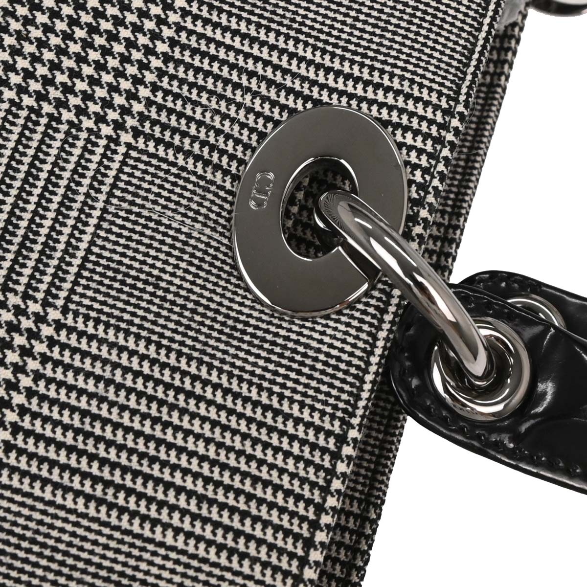 Christian Dior Black Canvas Large Lady Dior Houndstooth Handbag