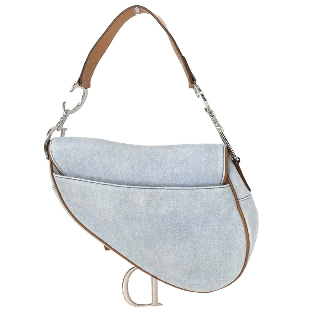 Christian Dior Light Blue Cotton Saddle Handbag