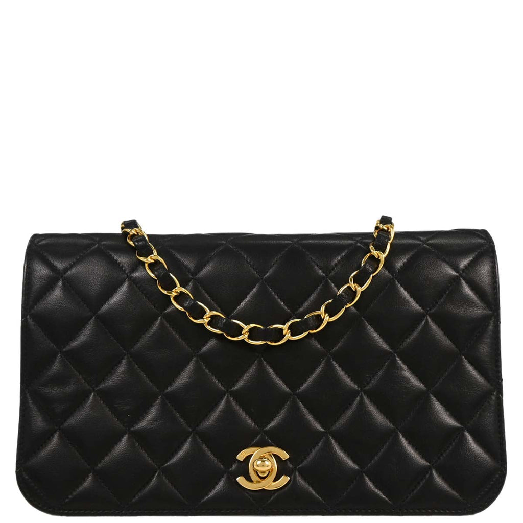 Chanel 2004-2005 Black Lambskin Turnlock Small Full Flap Shoulder Bag