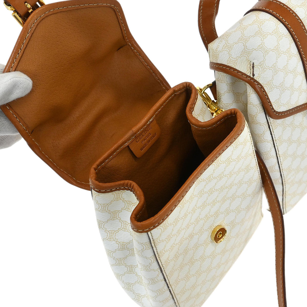 Celine White Brown Macadam Twin Backpack