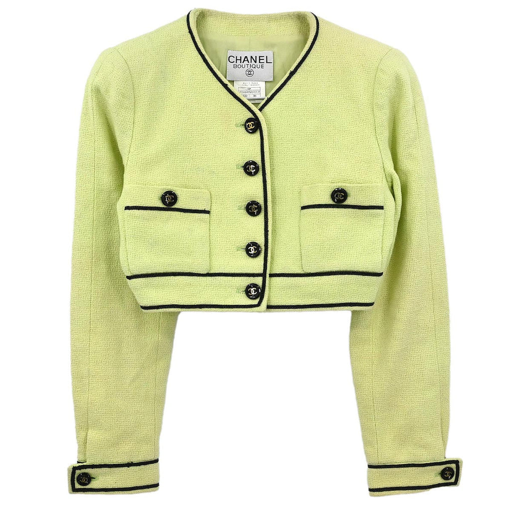 Chanel Single Breasted Collarless Jacket Light Green #36