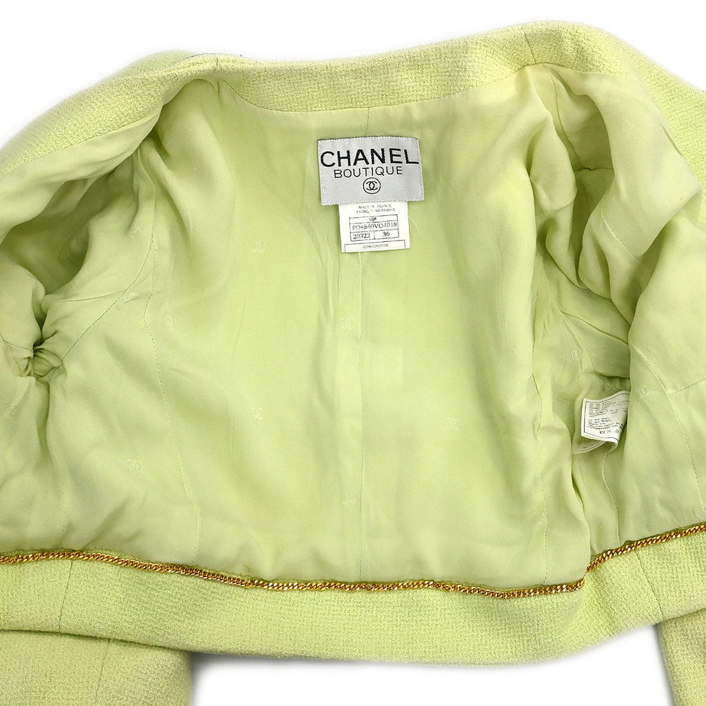 Chanel Single Breasted Collarless Jacket Light Green #36