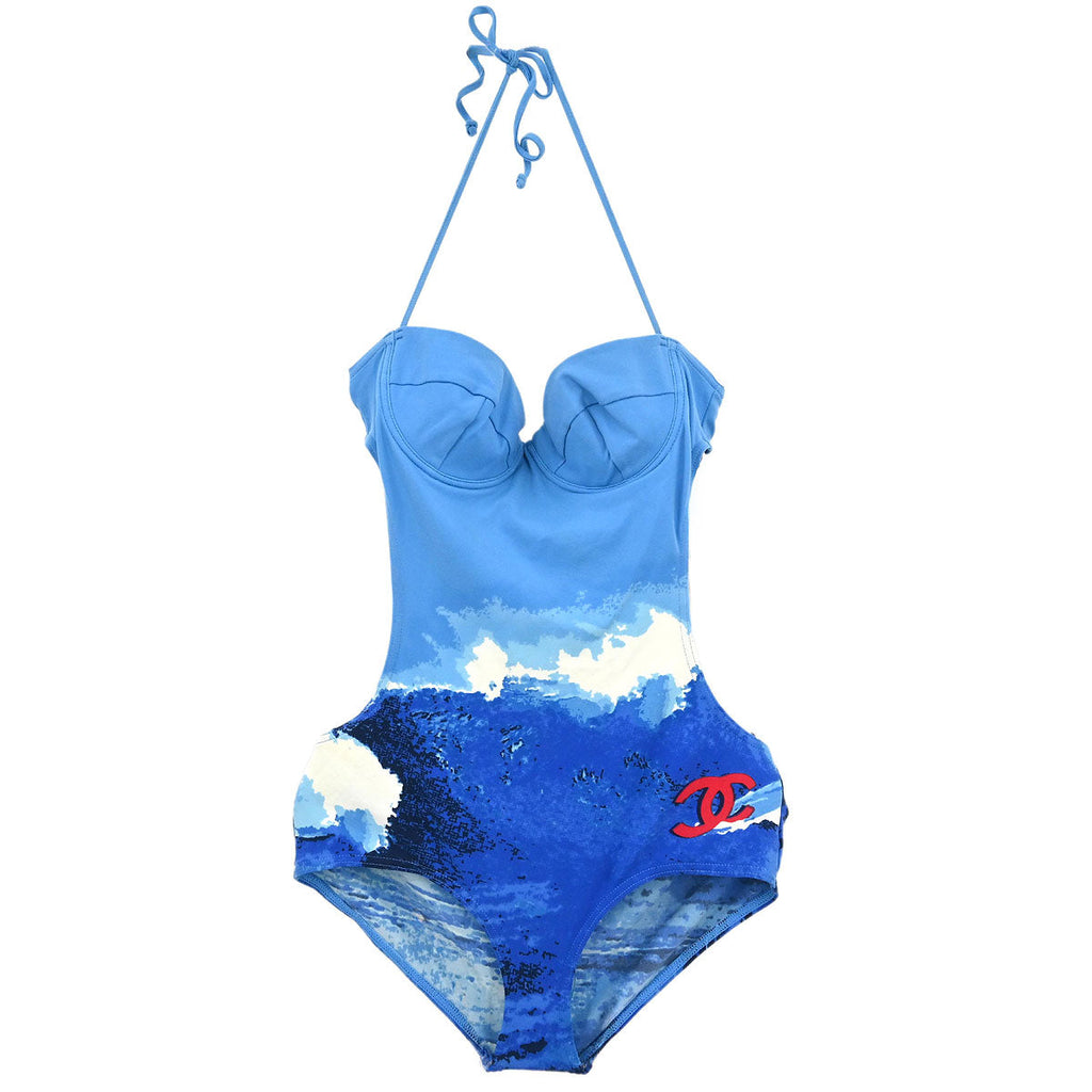Chanel Surf Line Swimwear Swimsuit Blue #40