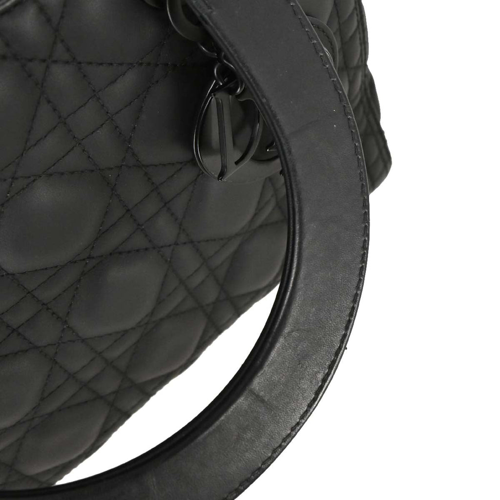Christian Dior Black Lambskin Lady Dior Cannage Handbag