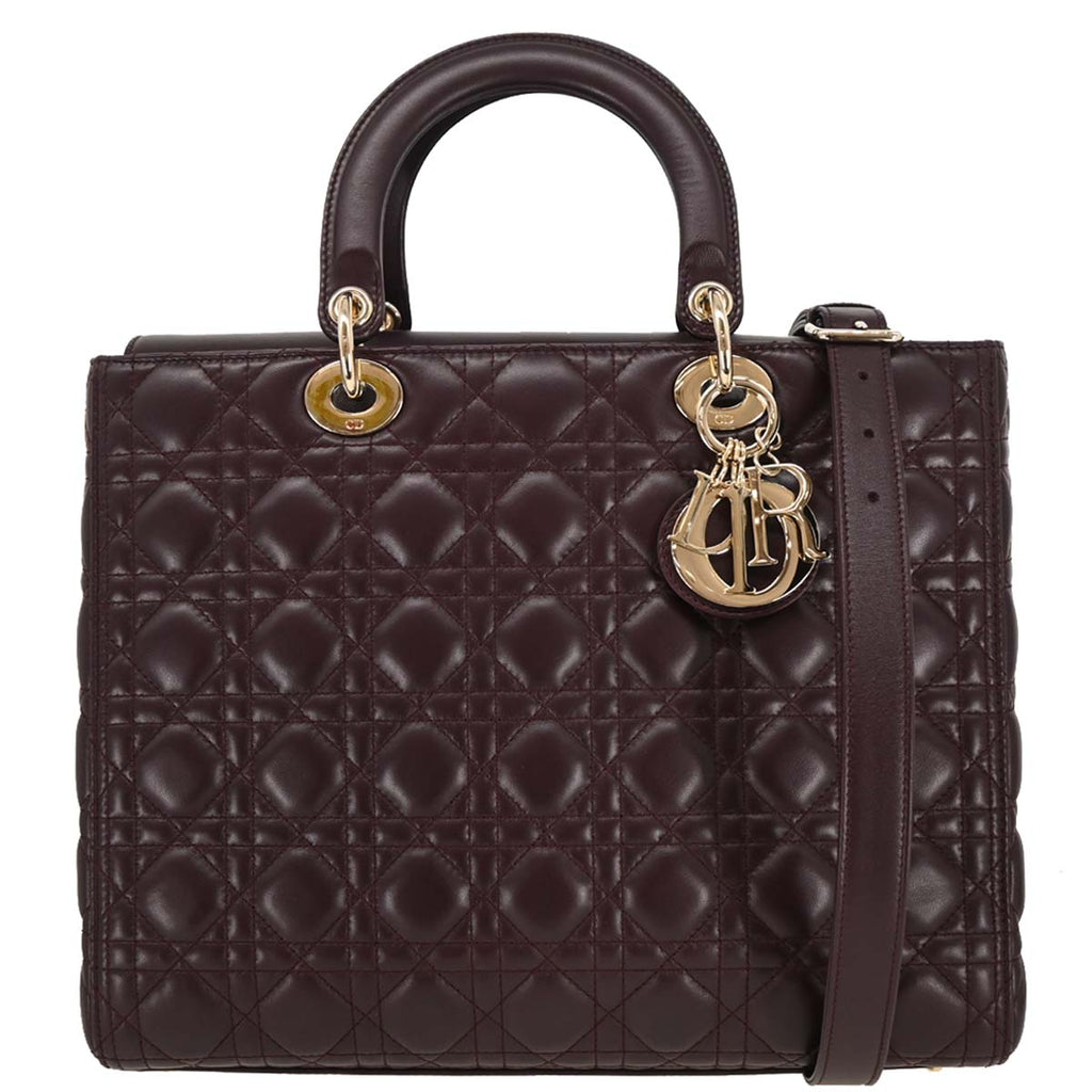 Christian Dior Bordeaux Lambskin Large Lady Dior 2way Shoulder Handbag