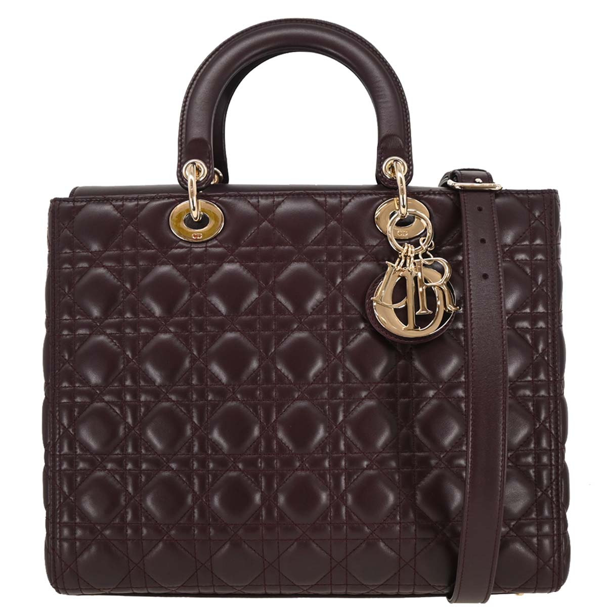 Christian Dior Bordeaux Lambskin Large Lady Dior 2way Shoulder Handbag