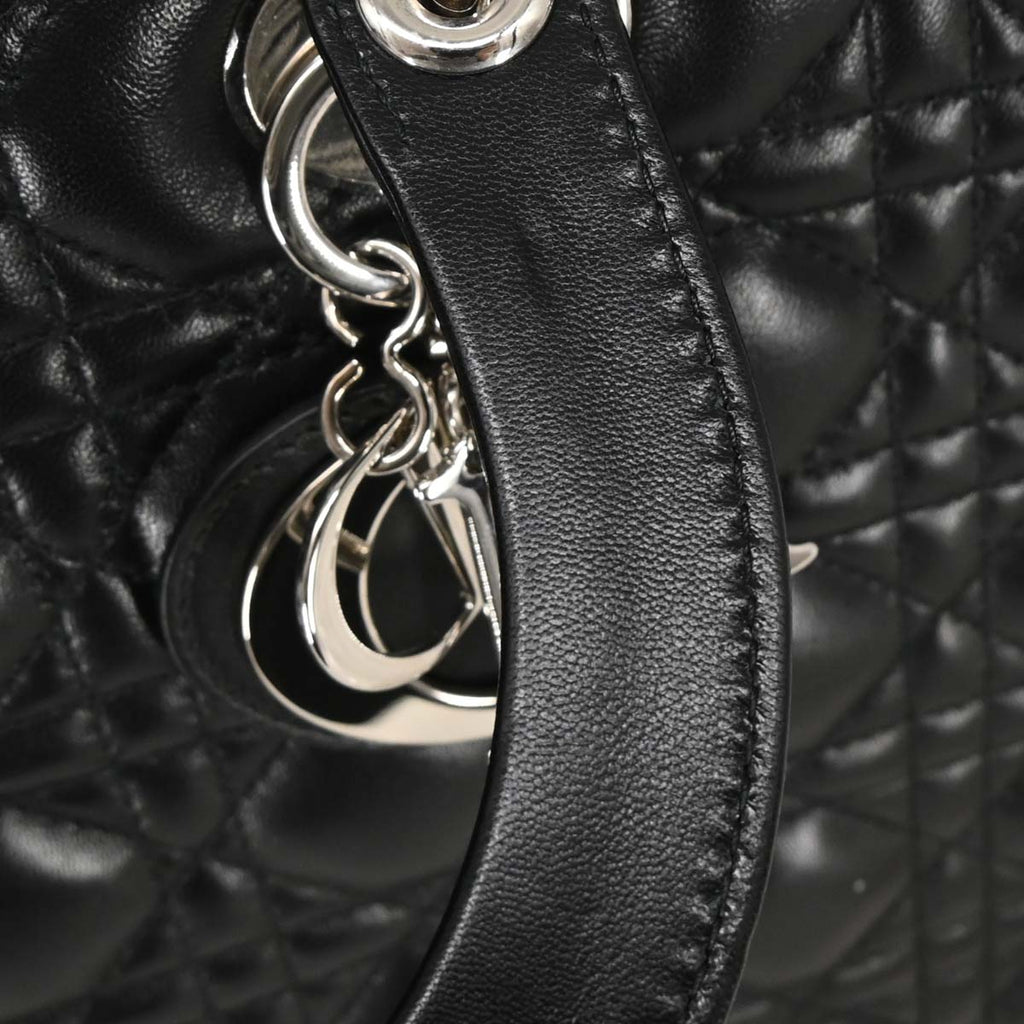 Christian Dior Black Lambskin Large Lady Dior Cannage 2way Shoulder Handbag