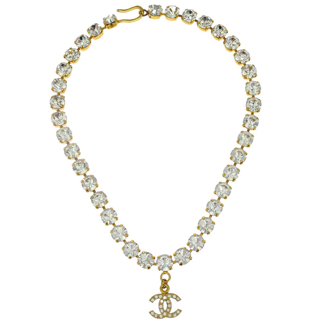 Chanel CC Chain Pendant Necklace Gold Rhinestone 96P