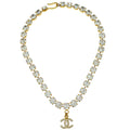 Chanel CC Chain Pendant Necklace Gold Rhinestone 96P