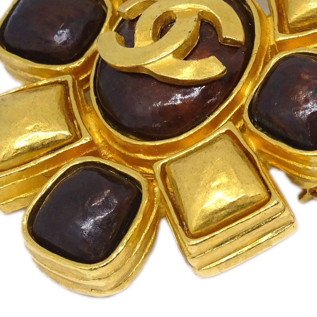 Chanel Brooch Pin Gold Brown 97A