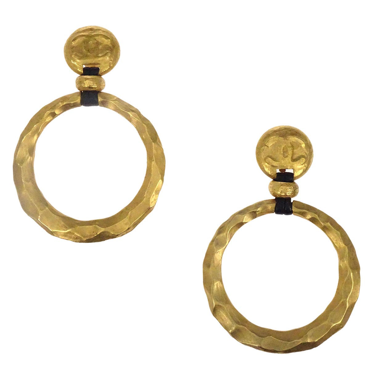 Chanel Dangle Hoop Earrings Clip-On Gold 93P