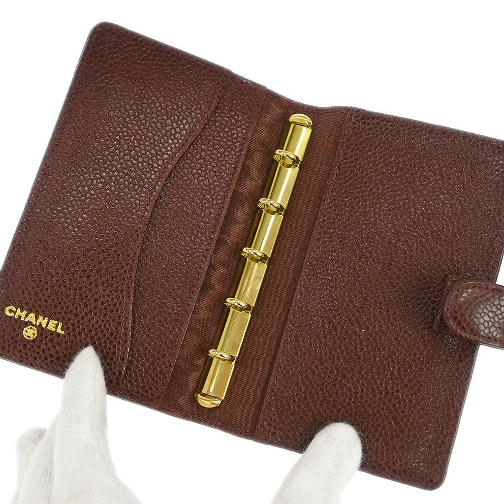 Chanel 1997-1999 Brown Caviar Note Book Cover Small Good