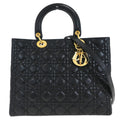Christian Dior Black Lambskin Large Lady Dior Cannage 2way Shoulder Handbag