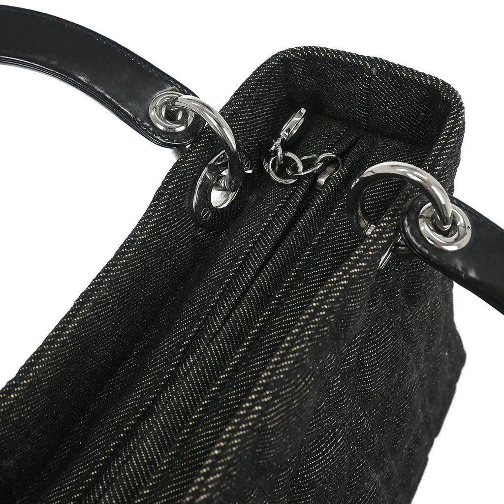 Christian Dior Black Denim Medium Lady Dior Cannage Handbag