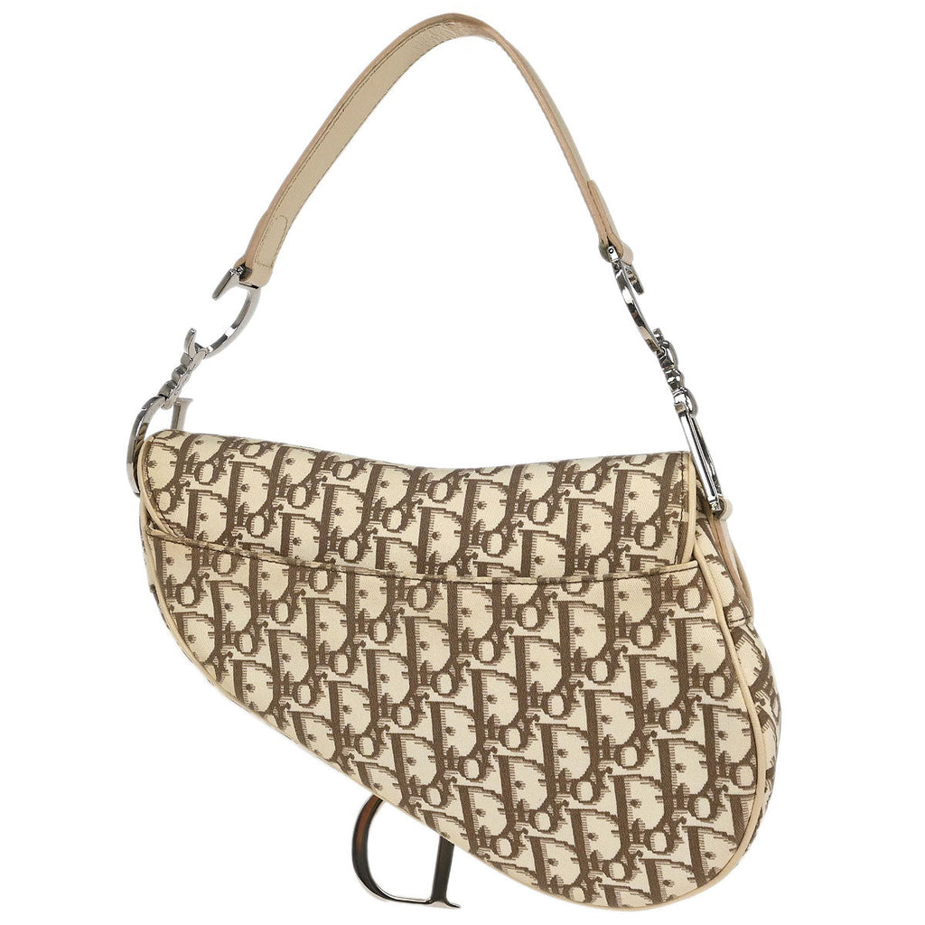Christian Dior Ivory Embroidered Trotter Saddle Handbag
