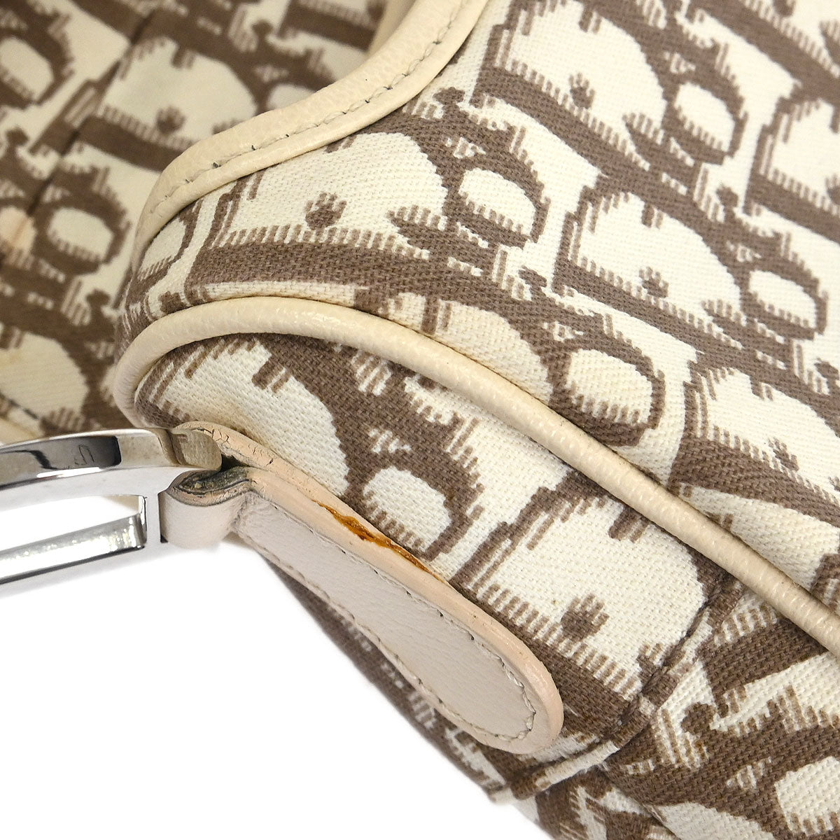 Christian Dior Ivory Embroidered Trotter Saddle Handbag