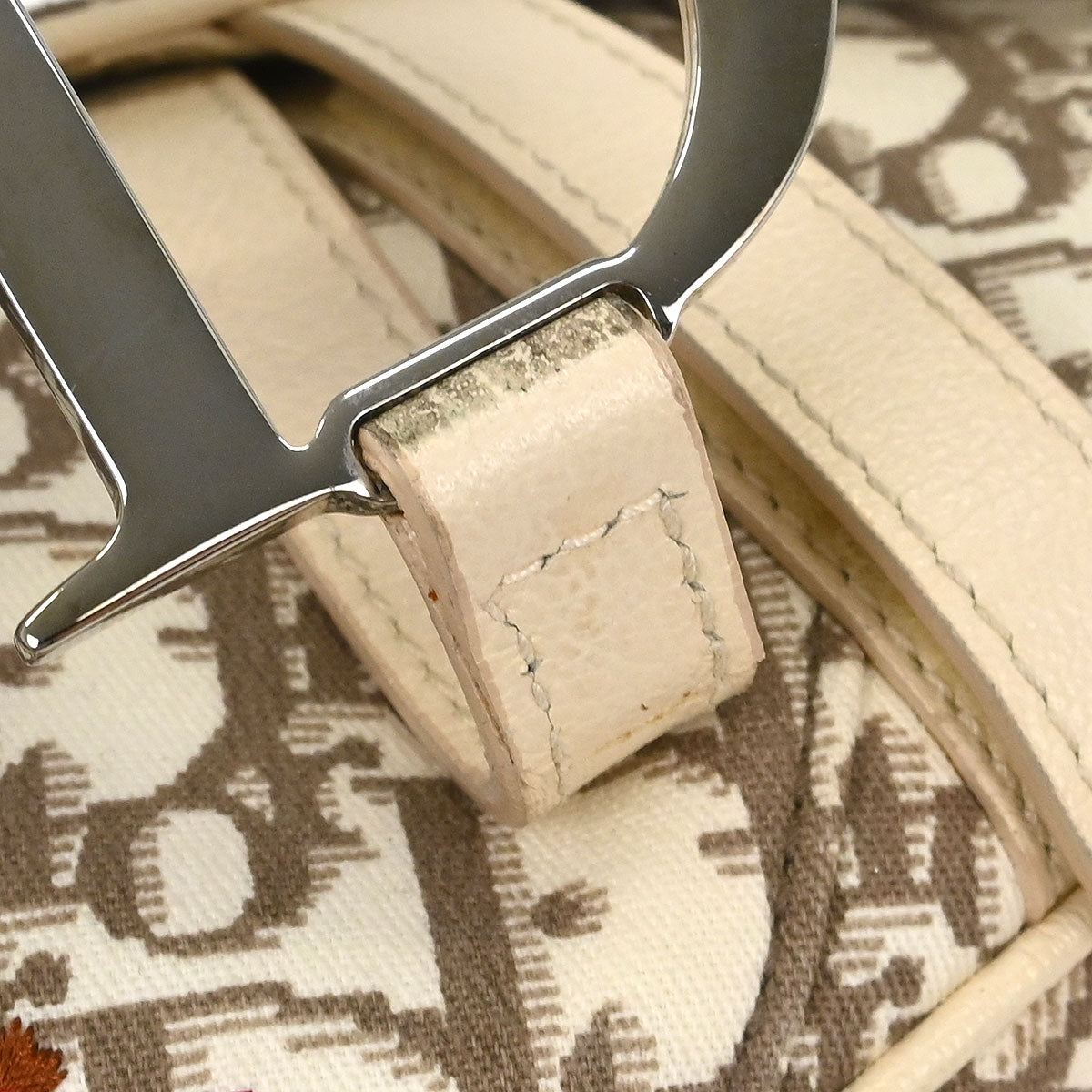 Christian Dior Ivory Embroidered Trotter Saddle Handbag