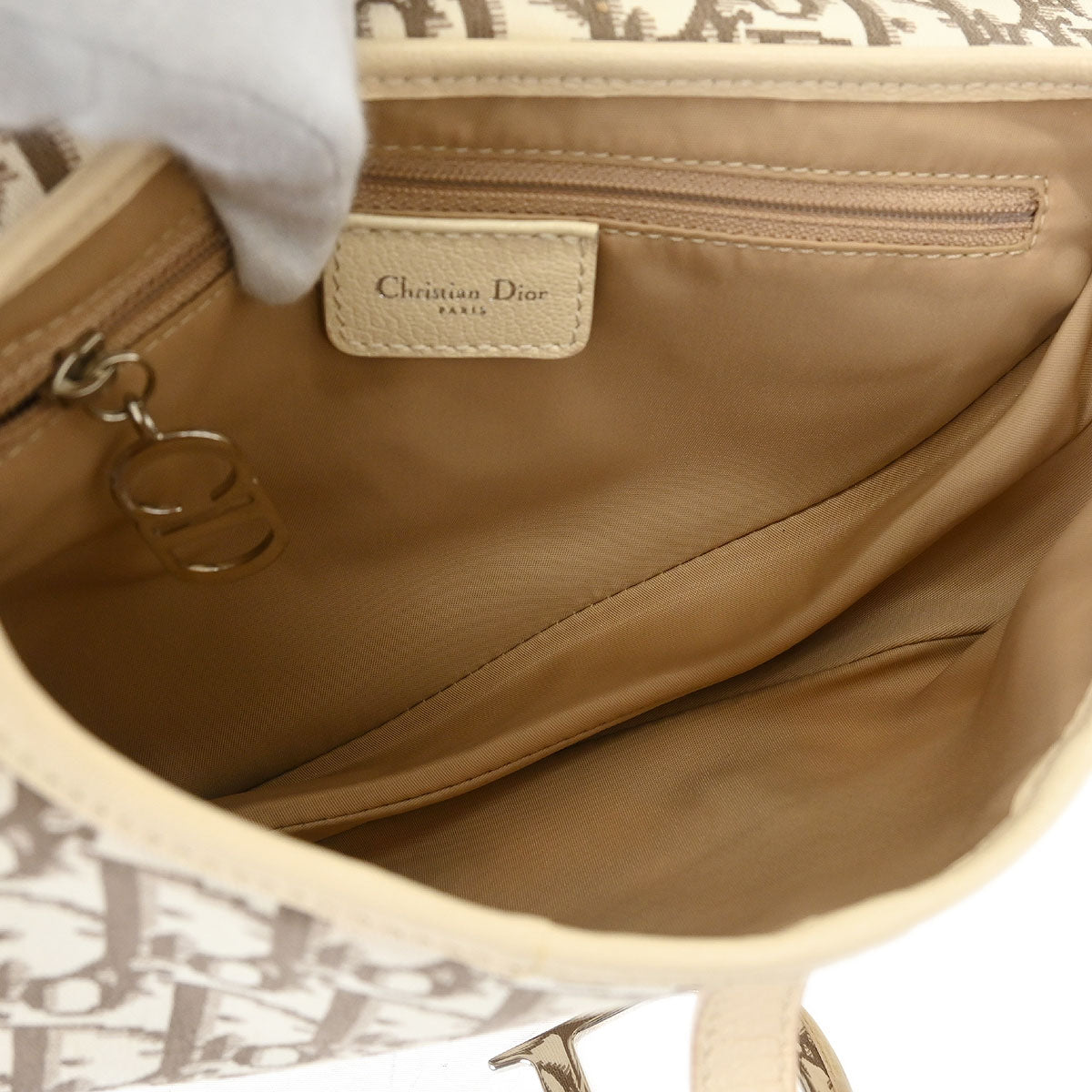Christian Dior Ivory Embroidered Trotter Saddle Handbag