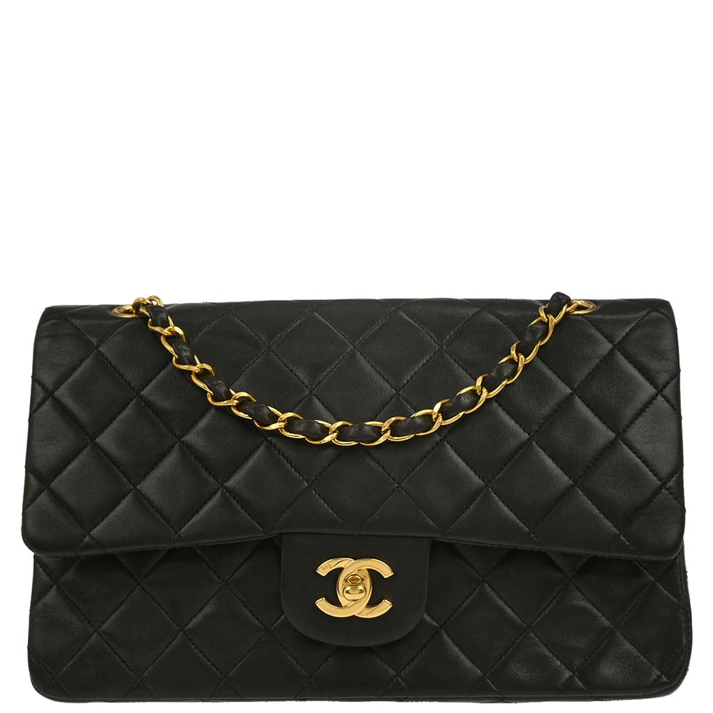 Chanel 1994-1996 Black Lambskin Medium Classic Double Flap Shoulder Bag