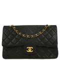 Chanel 1994-1996 Black Lambskin Medium Classic Double Flap Shoulder Bag