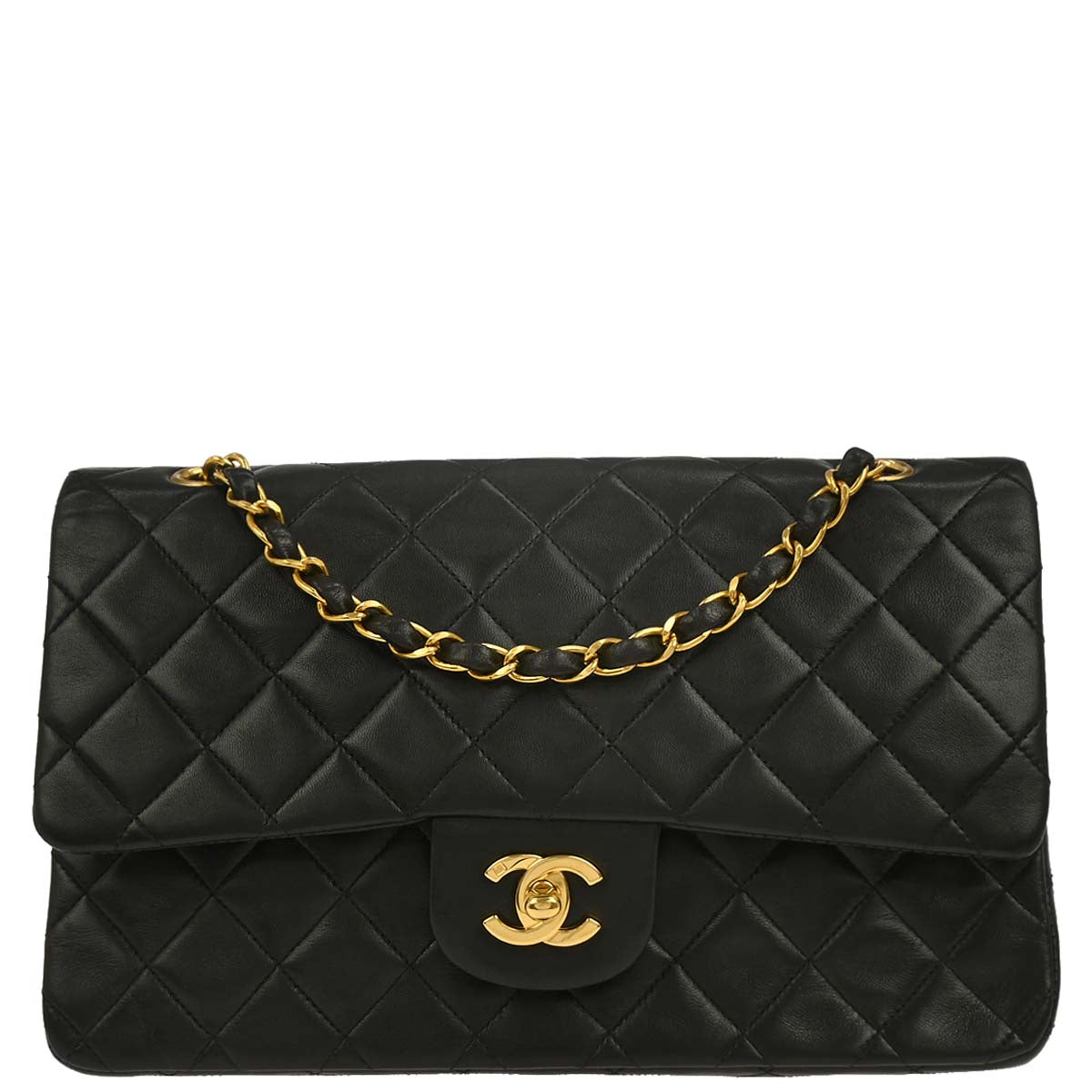 Chanel 1994-1996 Black Lambskin Medium Classic Double Flap Shoulder Bag