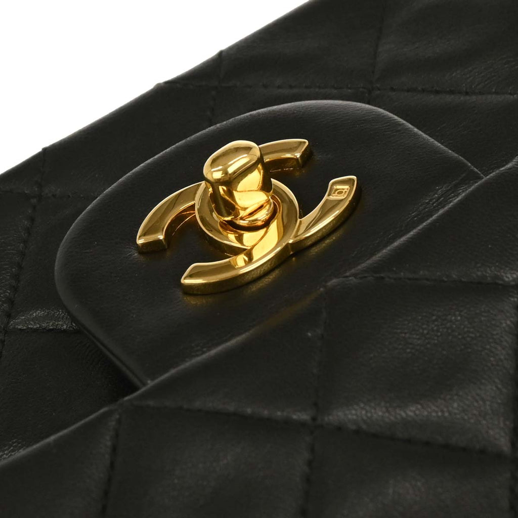 Chanel 1994-1996 Black Lambskin Medium Classic Double Flap Shoulder Bag