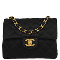 Chanel 1991-1994 Black Satin Mini Classic Square Flap Shoulder Bag