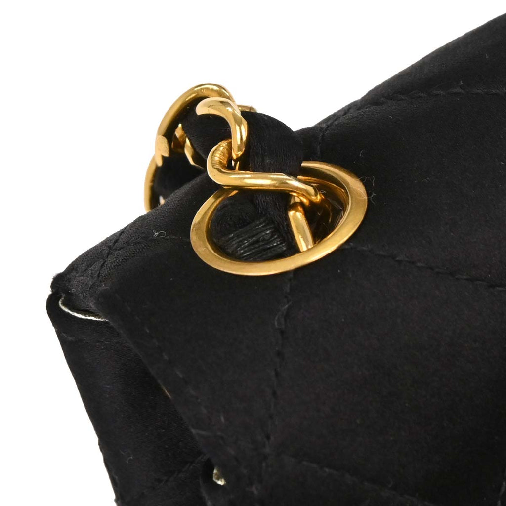 Chanel 1991-1994 Black Satin Mini Classic Square Flap Shoulder Bag