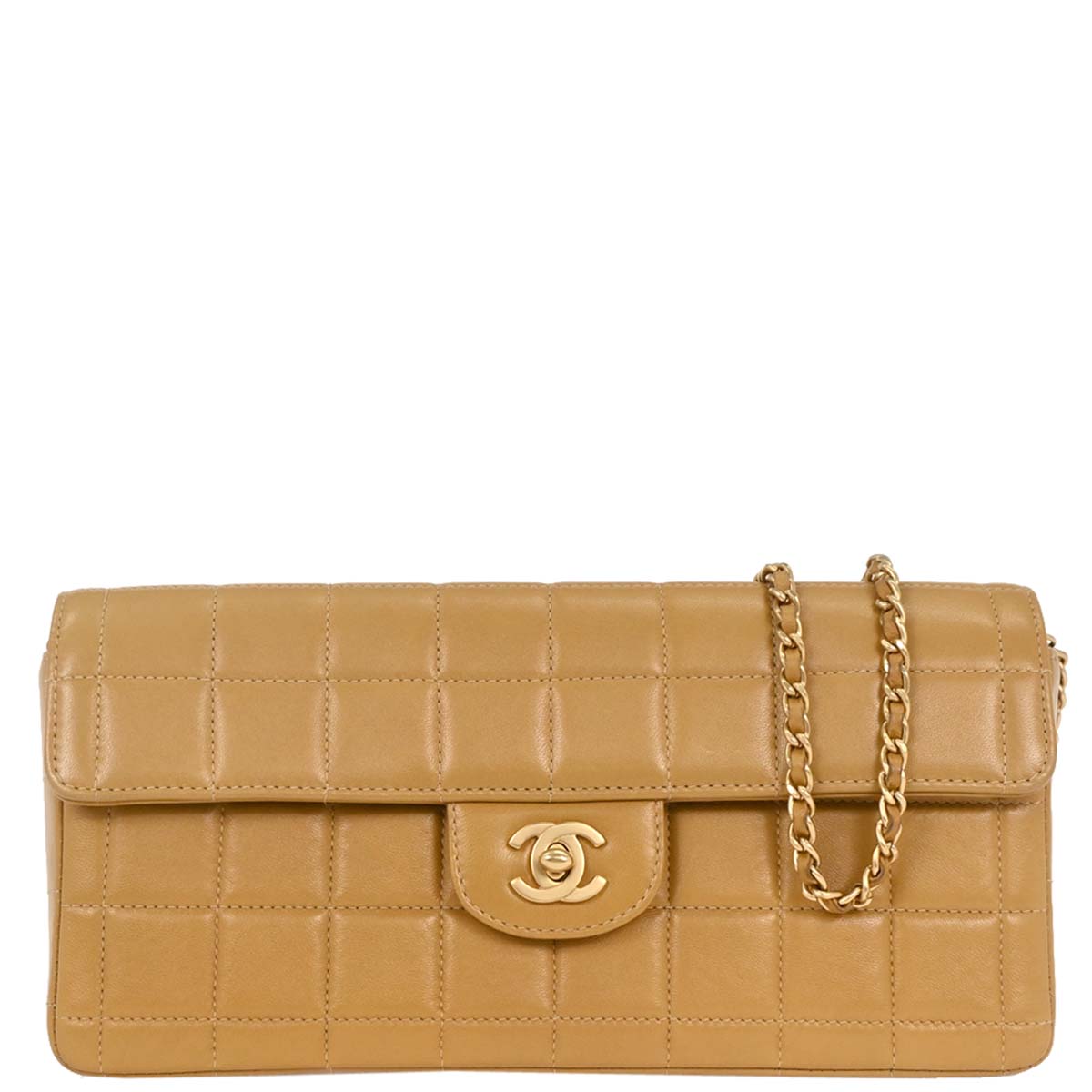 Chanel 2002-2003 Beige Lambskin East West Choco Bar Shoulder Bag