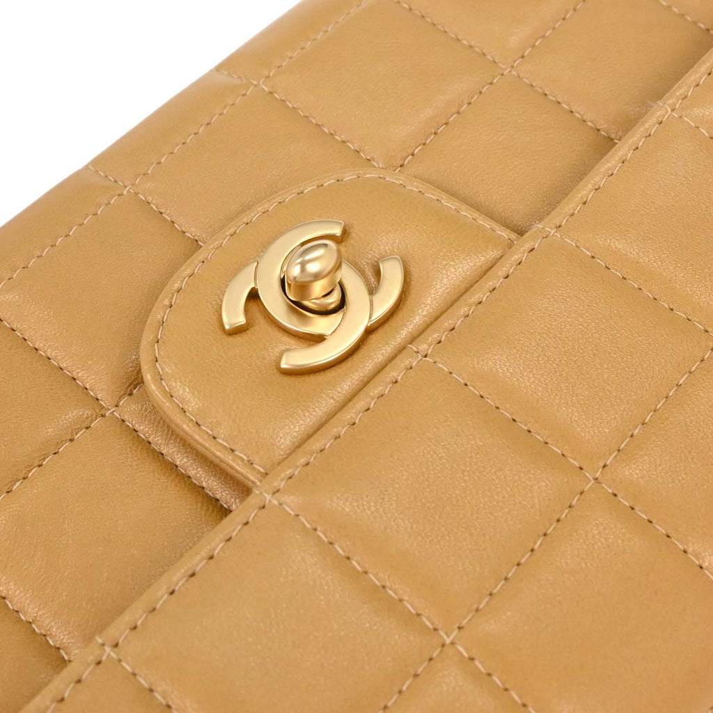 Chanel 2002-2003 Beige Lambskin East West Choco Bar Shoulder Bag