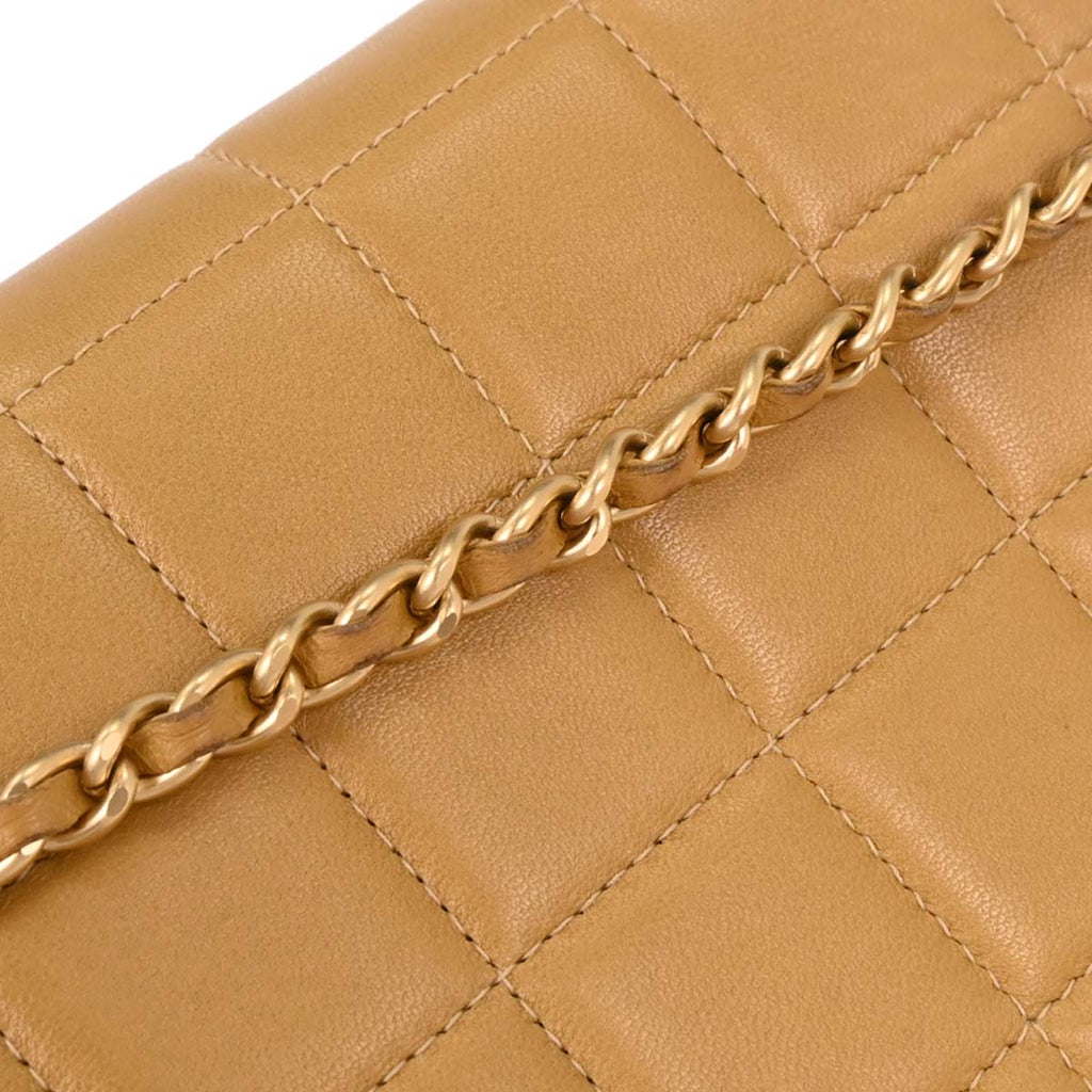 Chanel 2002-2003 Beige Lambskin East West Choco Bar Shoulder Bag