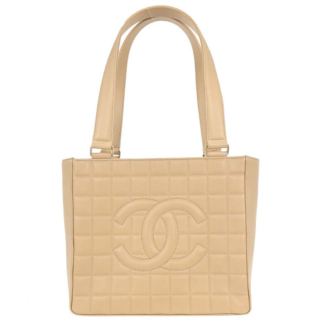Chanel 2003-2004 Beige Lambskin Choco Bar Tote Bag