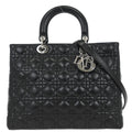 Christian Dior Black Lambskin Large Lady Dior Cannage 2way Handbag