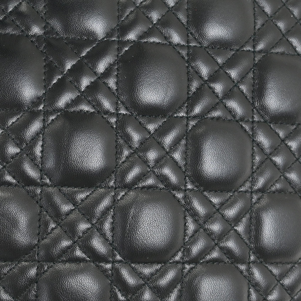 Christian Dior Black Lambskin Large Lady Dior Cannage 2way Handbag