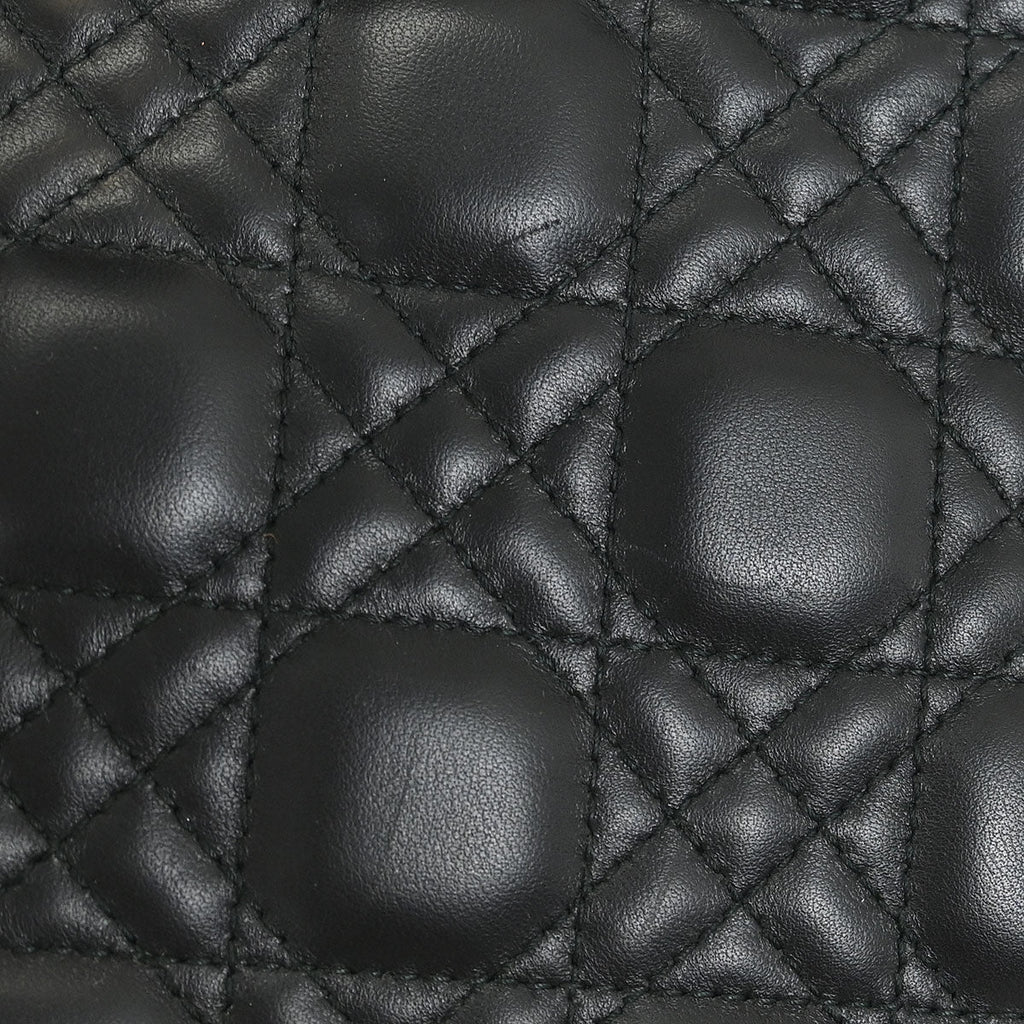 Christian Dior Black Lambskin Large Lady Dior Cannage 2way Handbag