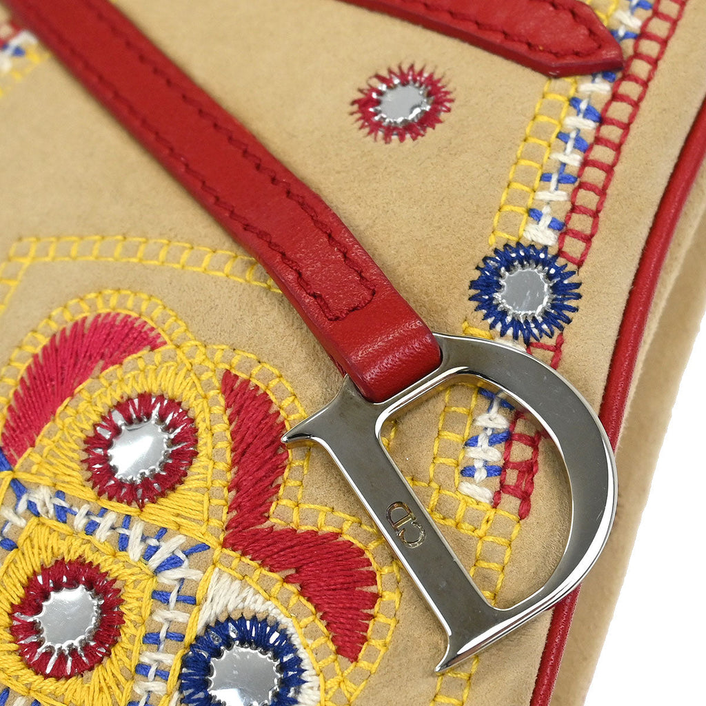 Christian Dior Beige Red Suede Saddle Handbag