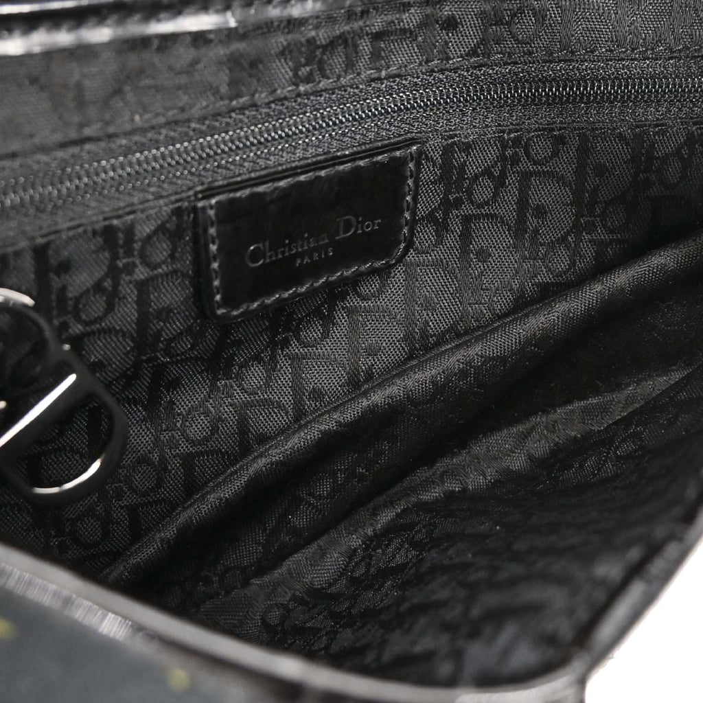 Christian Dior Black Floral Saddle Handbag