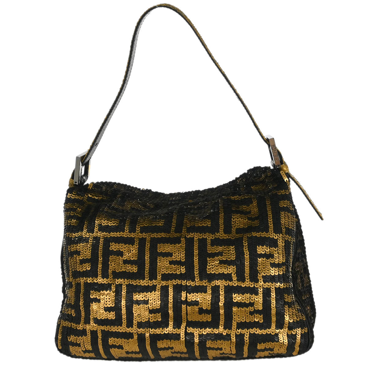 Fendi * Gold Black Sequins Zucca Shoulder Bag