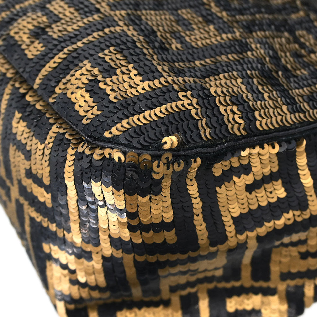 Fendi * Gold Black Sequins Zucca Shoulder Bag