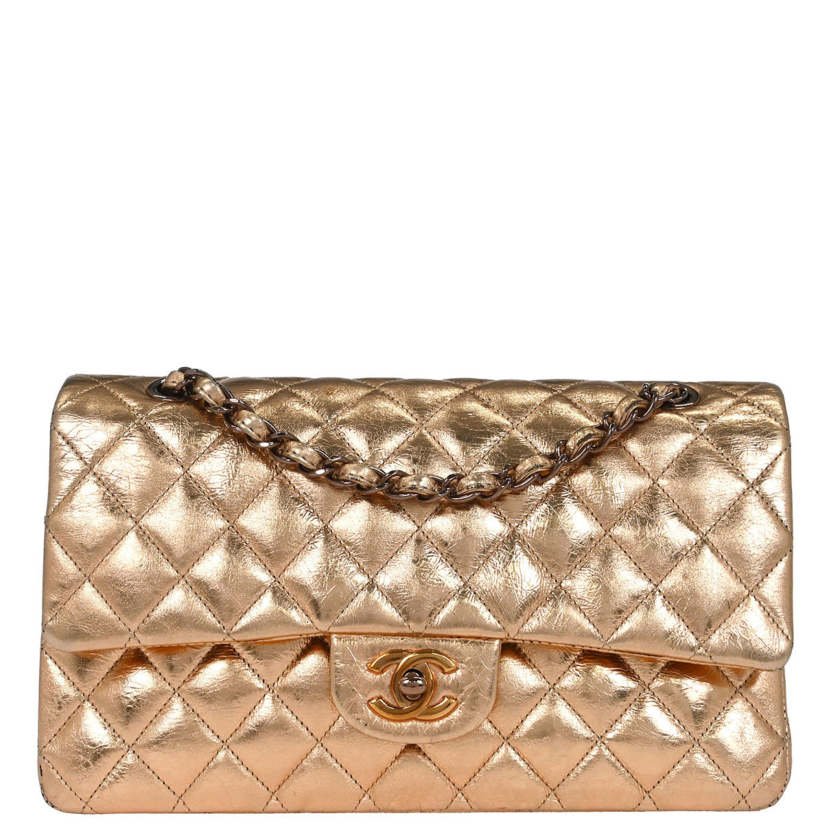 Chanel * 2008-2009 Gold Lambskin Medium Classic Double Flap Shoulder Bag
