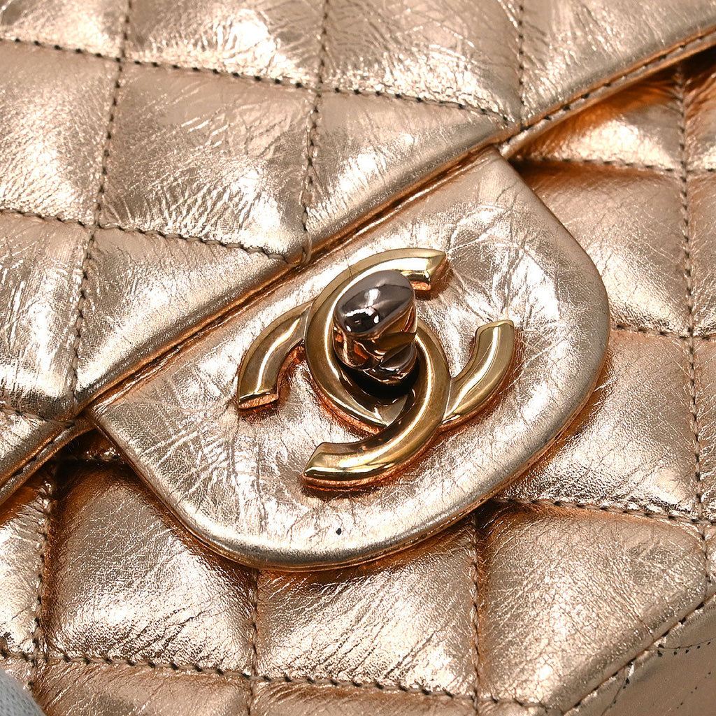 Chanel * 2008-2009 Gold Lambskin Medium Classic Double Flap Shoulder Bag