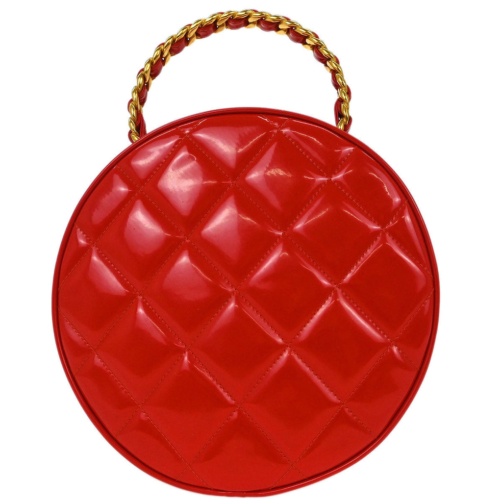 Chanel 1994-1996 Red Patent Round Vanity Handbag