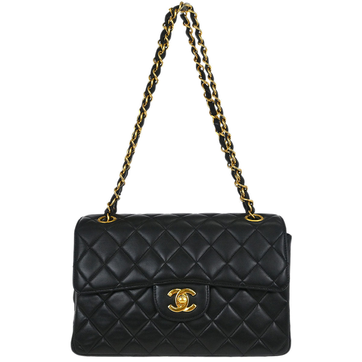 Chanel 1996-1997 Black Lambskin Double Sided Flap Shoulder Bag
