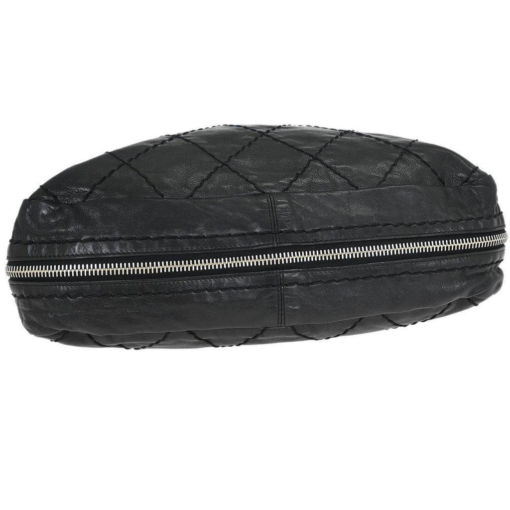 Chanel Black Calfskin Wild Stitch Expandable Zip Around Frame Bag