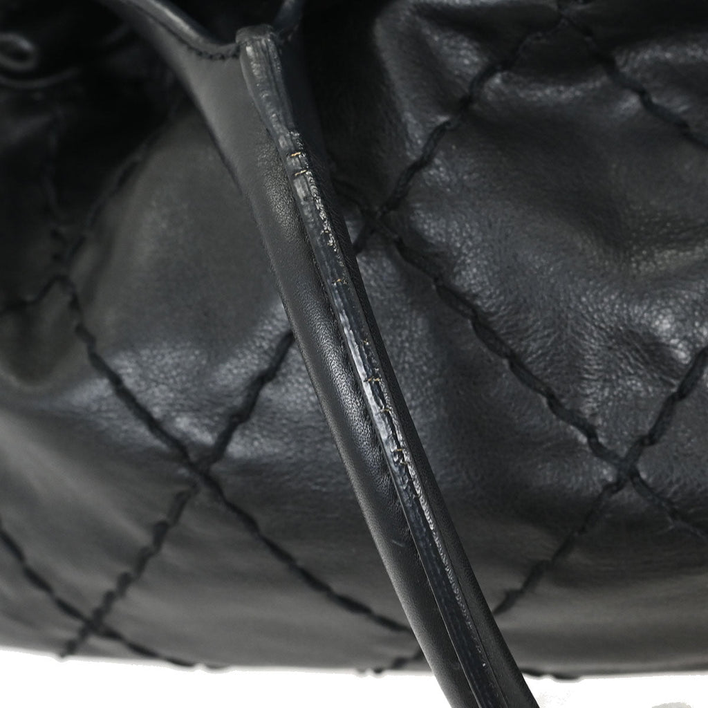 Chanel Black Calfskin Wild Stitch Expandable Zip Around Frame Bag