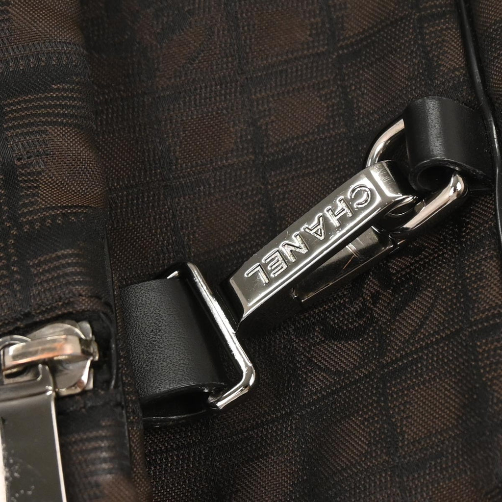Chanel Brown Jacquard Nylon Travel Line Tote Handbag