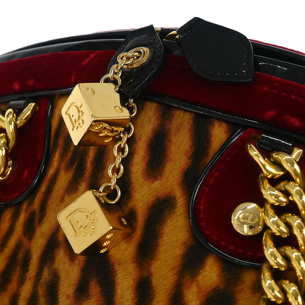 Christian Dior Brown Pony Hair Gambler Dice Handbag