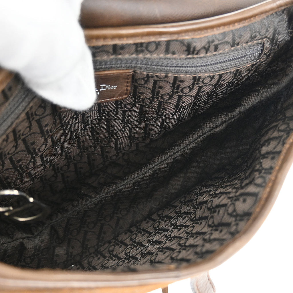 Christian Dior Brown Shearling Lambskin Saddle Handbag
