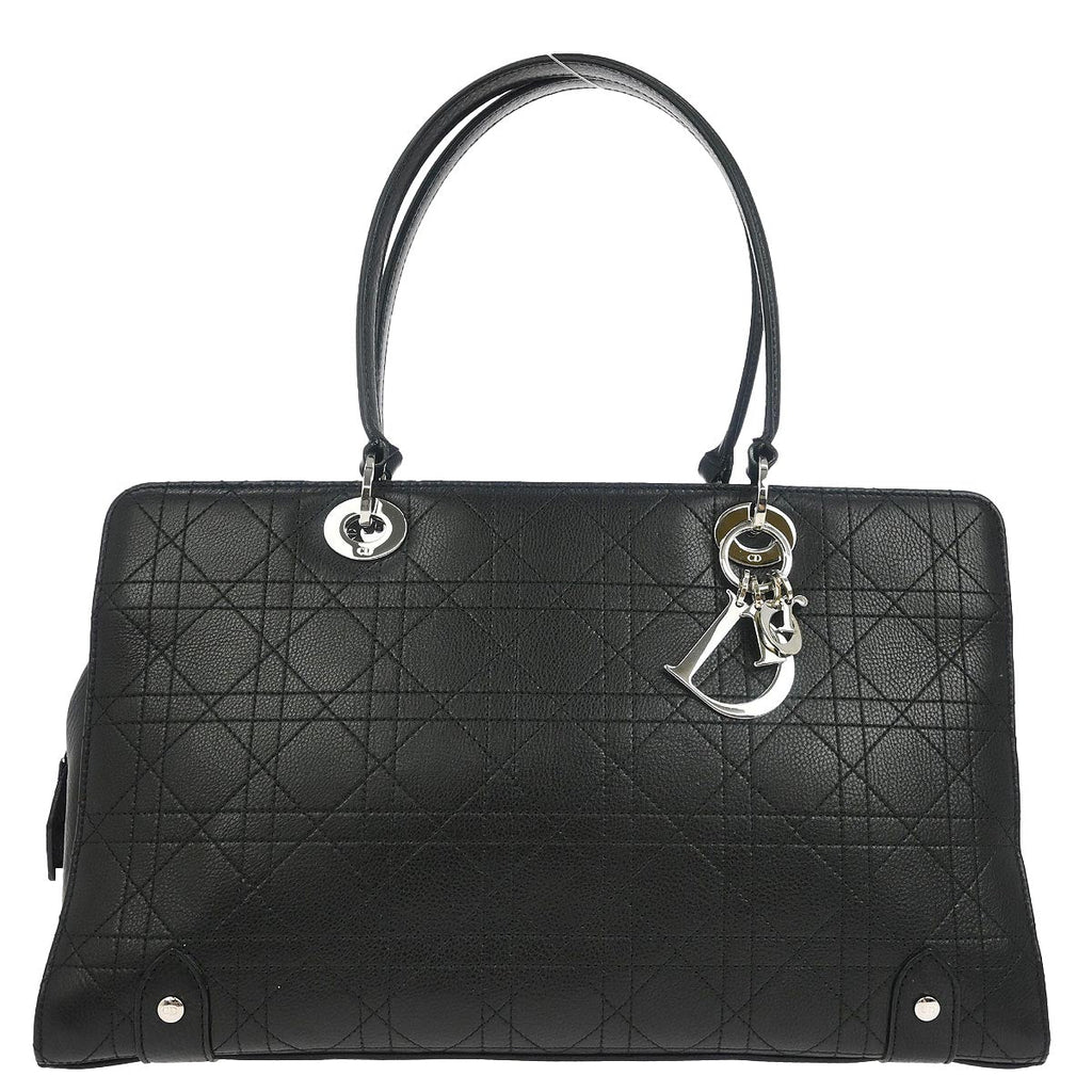 Christian Dior Black Lambskin Cannage Tote Handbag
