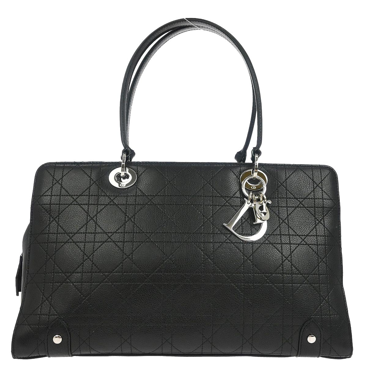 Christian Dior Black Lambskin Cannage Tote Handbag
